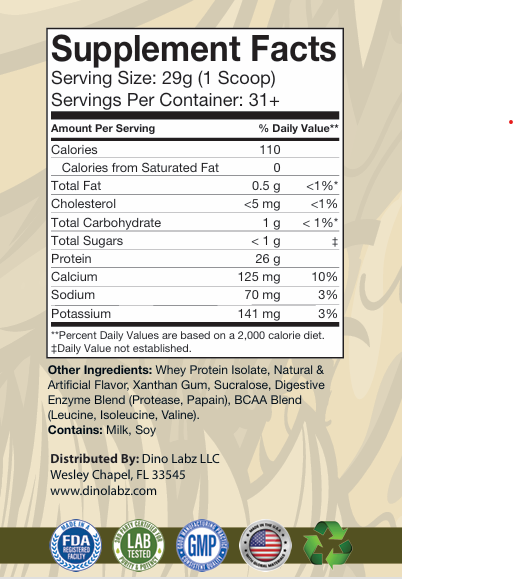 Jurassic Whey 100% Whey Protein Isolate Vanilla 2lb